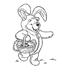Winnie Bear dressed as a rabbit with a basket