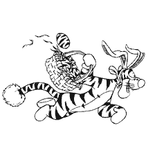 Tigger runs with basket full of Easter eggs
