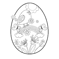 página para colorear: Colorear con huevos de Pascua y pájaro