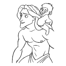 coloring page: Tarzan with a little monkey on his shoulder