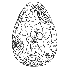página para colorear: Colorear pintura representando un huevo de Pascua con flores y patrones.