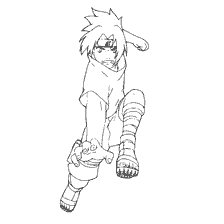 Sasuke Utiha in a combat posture, coloring book for children
