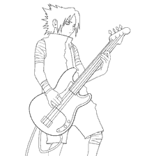 Coloring Sasuke from Naruto with bass guitar