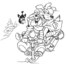 Ball e Matroskin sledding, sono osservati da Pechkin.