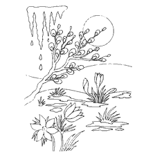 Frühling Färbung Säge mit Blumen und Bäumen