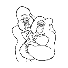 coloring page: Coloring Tarzan with Gorillas and Baby