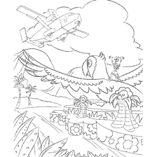 Image coloriage des oiseaux et avion de Rio