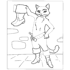 Een kat in laarzen houdt een laars en poseert vrolijk