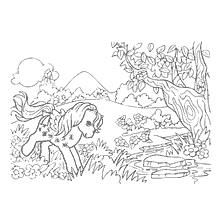 Coloring with a pony against the background of nature