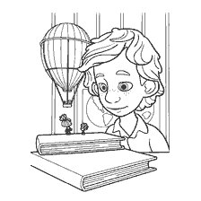 Coloration Dim Dimych et Fixics avec un ballon et des livres