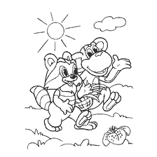 Baby Raccoon and Monkey Walk in the Sun