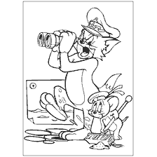 Coloring with Tom dressed in a navy suit and Jerry helping him.