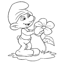Um smurf segurando uma flor