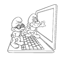Smurfs Prudent e Papa Smurf no computador