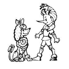 página para colorir: Buratino com Poodle Artemon em Colorir