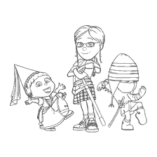 Immagine colorante con i personaggi Nonostante me: Agnes, Margot e Edith