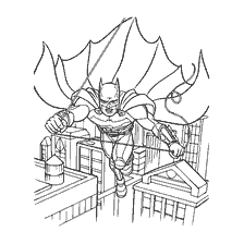kleurplaat: Batman vliegt over de stad met onthulde mantel