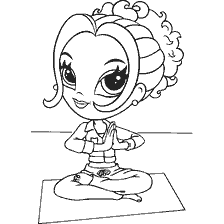 Glamourös Mädchen in Yoga Pose mit großen Augen