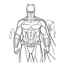 kleurplaat: Het kleuren van Batman in een gevecht pose met de stad op de achtergrond