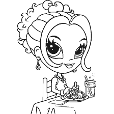 Glamorous Mädchen von Lisa Frank, ein Mädchen mit Pasta und ein Getränk