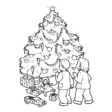 Färbung mit einem Weihnachtsbaum und Kindern
