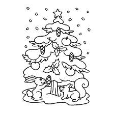Malen Weihnachtsbaum mit Eichhörnchen und Hase