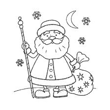Coloration Père Noël Claus avec un bâton et un sac