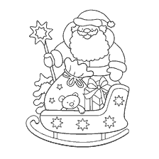 Coloration avec le Père Noël, traîneau et cadeaux