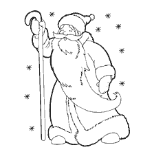 Coloration Père Noël Claus avec un personnel au milieu des chutes de neige