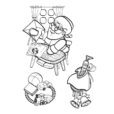Le Père Noël à table prépare des cadeaux