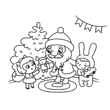 Père Noël avec enfants et sapin de Noël