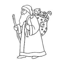 Dessin du Père Noël avec un sac de cadeaux et un ours