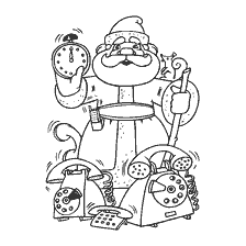 Père Noël avec des jouets et des téléphones, se préparant pour le Nouvel An