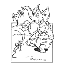 Illustration from the fairy tale of Kornei Chukovsky Cockroach with a cockroach and elephants