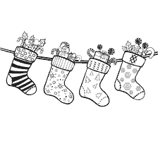 Colorear con calcetines de Navidad llenos de dulces y regalos