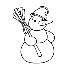 Coloring a snowman with a broom in his hand