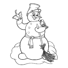 A drawing of a snowman with birds in his hands