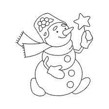 A snowman holding a star and smiling