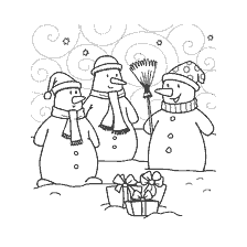Three snowmen against the background of the winter landscape