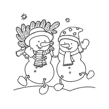 Two snowmen walking happily together on a winter day