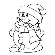 Snowman dressed in scarf and hat, with a smiling face