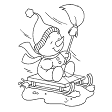 Snowman rolling on a sled with a broom