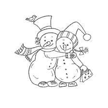 Two snowmen embrace amid winter stylistics