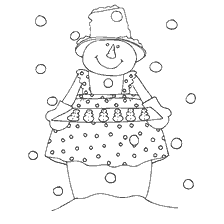 Coloring a cheerful snowman in a striped board and hat