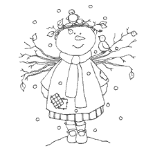 Coloring a snowman with birds and branches
