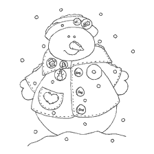 Coloring snowman with buttons and snowy background
