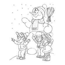 Children and snowman on a winter walk