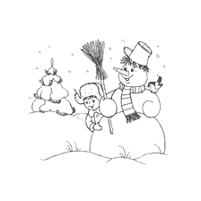 Snowman and Child in the Winter Forest