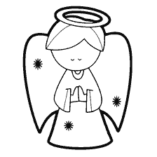 Tekening van een engel met halo en vleugels voor kleuren