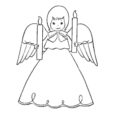 Tekening van een kerst engel met kaarsen